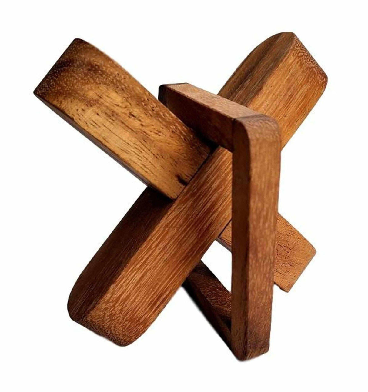 Coffee Table Puzzle - Cross Sticks Wooden Brain Teaser Puzzle - Can you take the ring off the "X"? - Creative Crafthouse