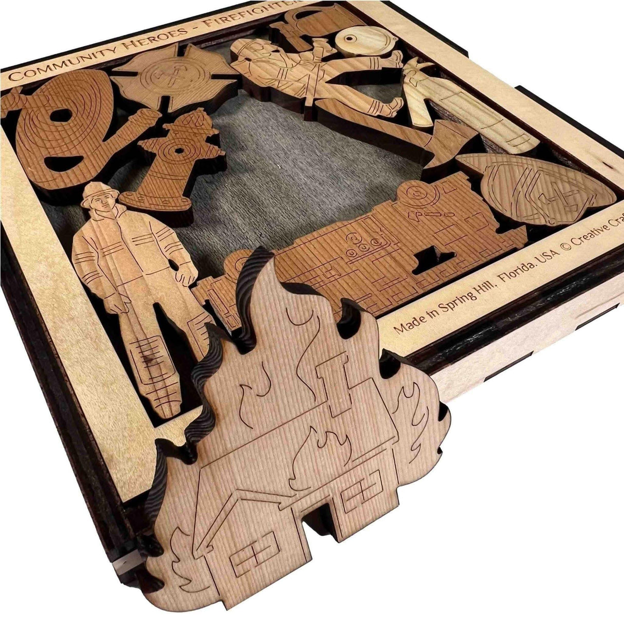 Community Heroes Firefighters Wood Puzzle Brain Teaser - artistic and challenging - can be personalized - Creative Crafthouse