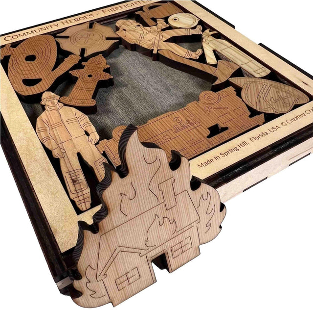 Community Heroes Firefighters Wood Puzzle Brain Teaser - artistic and challenging - can be personalized - Creative Crafthouse