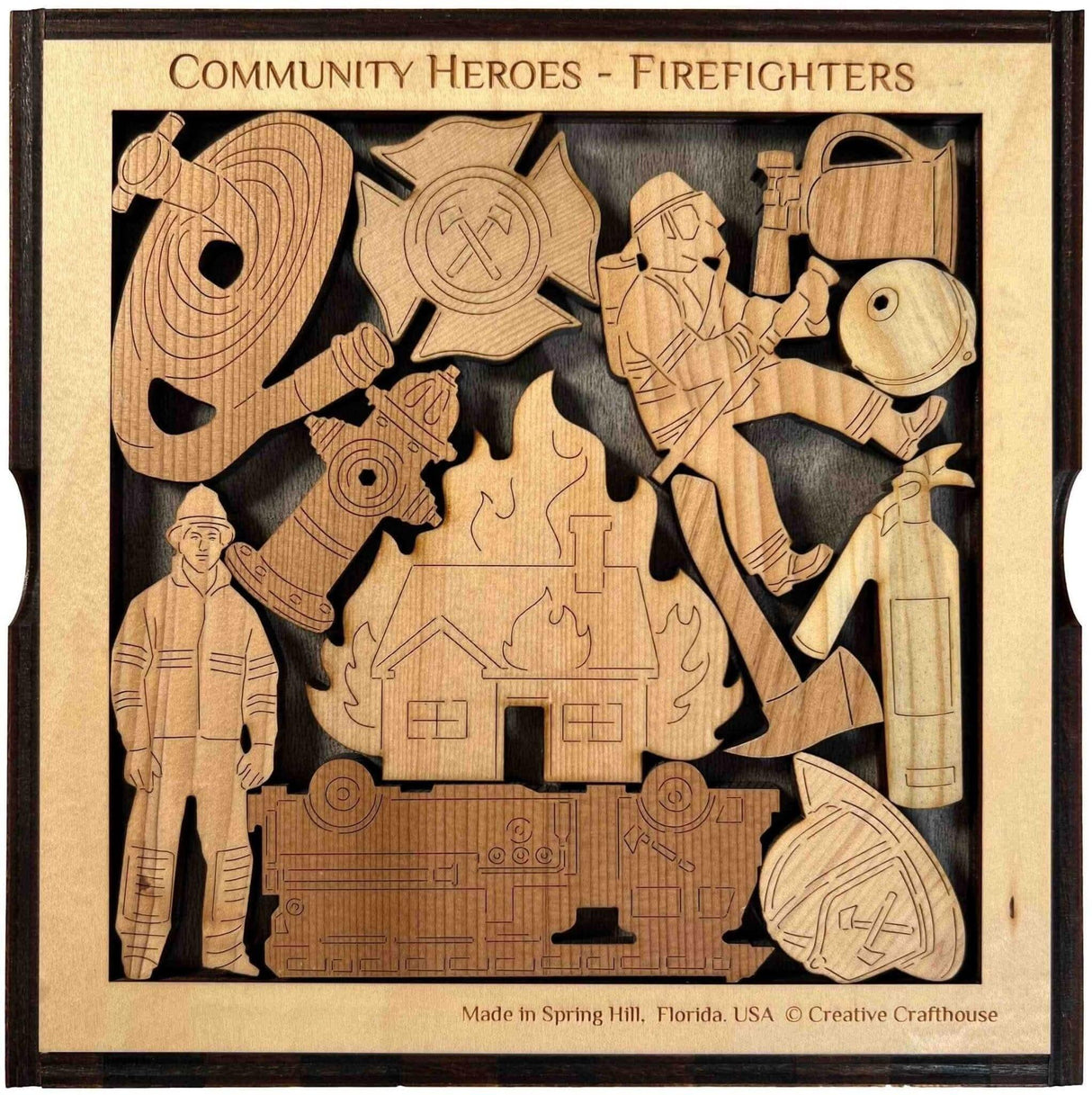 Community Heroes Firefighters Wood Puzzle Brain Teaser - artistic and challenging - can be personalized - Creative Crafthouse