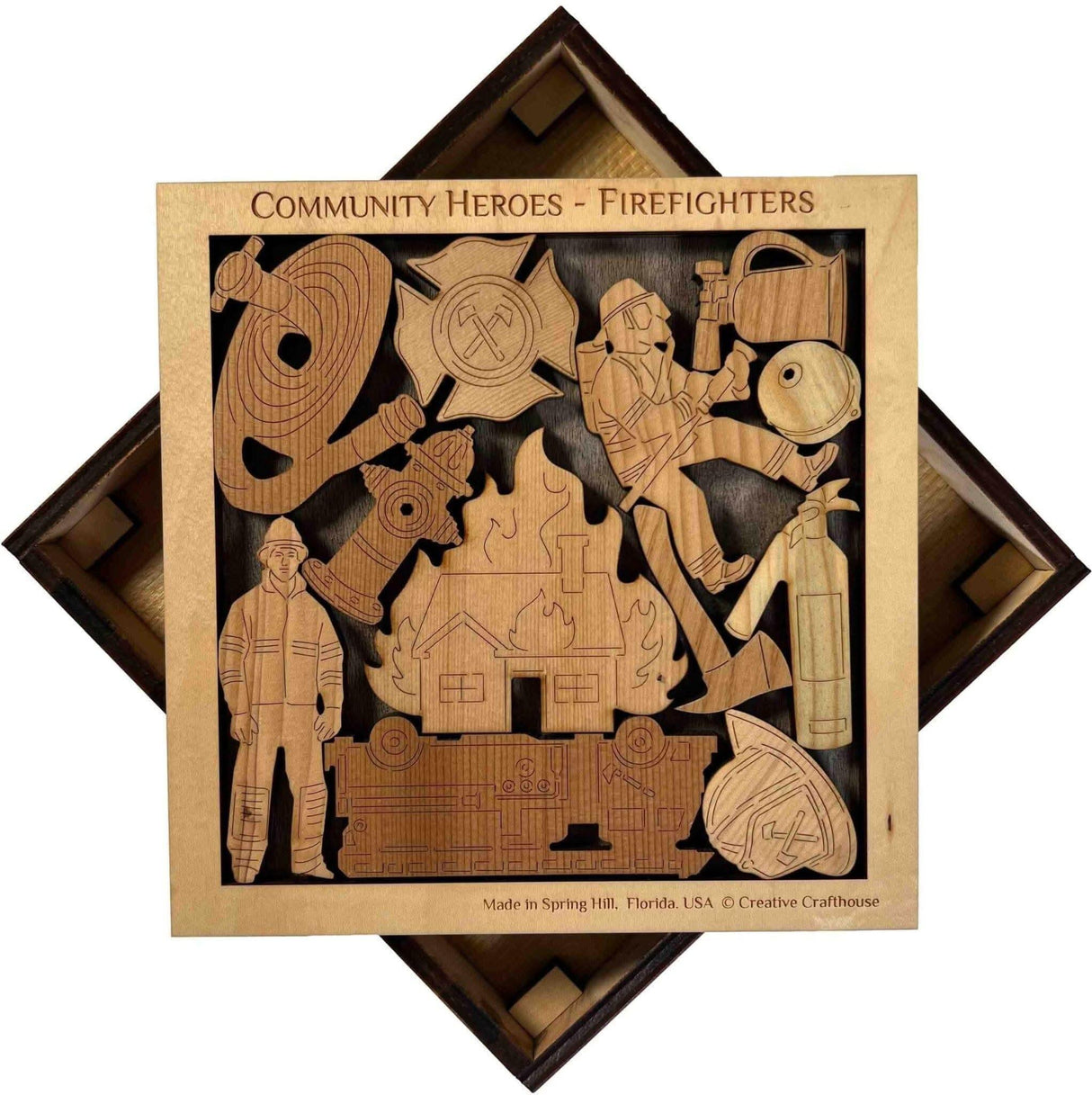 Community Heroes Firefighters Wood Puzzle Brain Teaser - artistic and challenging - can be personalized - Creative Crafthouse