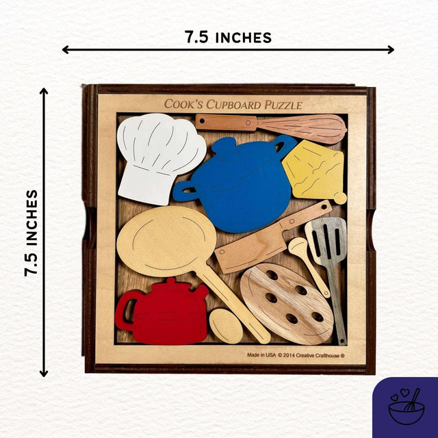 Cook's Cupboard Puzzle - Can You Put all the Kitchen utensils away? - Picture Frame Puzzle can be personalized - Creative Crafthouse