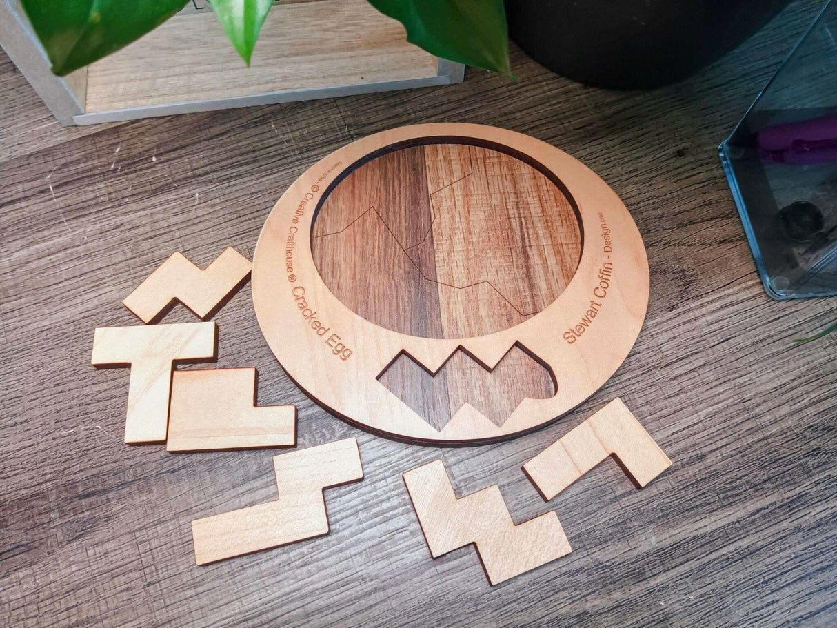 Cracked Egg Wood Puzzle - Level 8 out of 10 Difficulty - Recommended Brain Teaser Gift for Ages 14 and Up - Creative Crafthouse