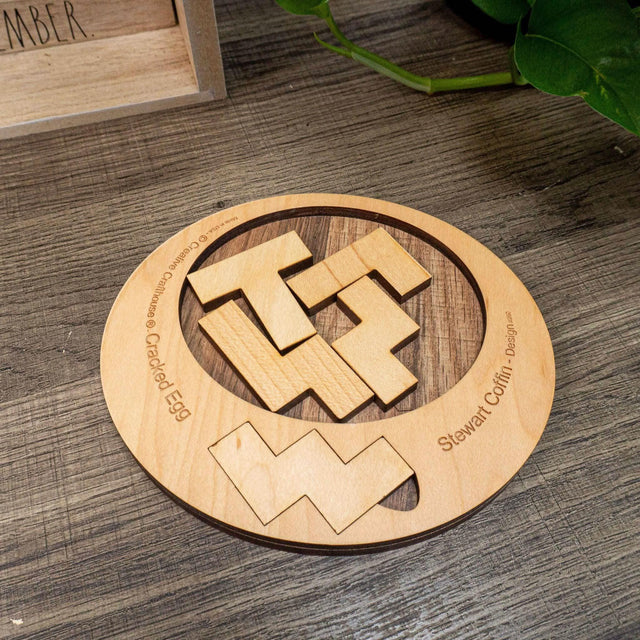 Cracked Egg Wood Puzzle - Level 8 out of 10 Difficulty - Recommended Brain Teaser Gift for Ages 14 and Up - Creative Crafthouse