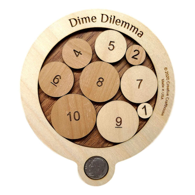 Dime Dilemma Wood Puzzle – The 10 Cent Challenge Brain Teaser | Stocking Stuffer | White Elephant Gift for Work Parties - Creative Crafthouse