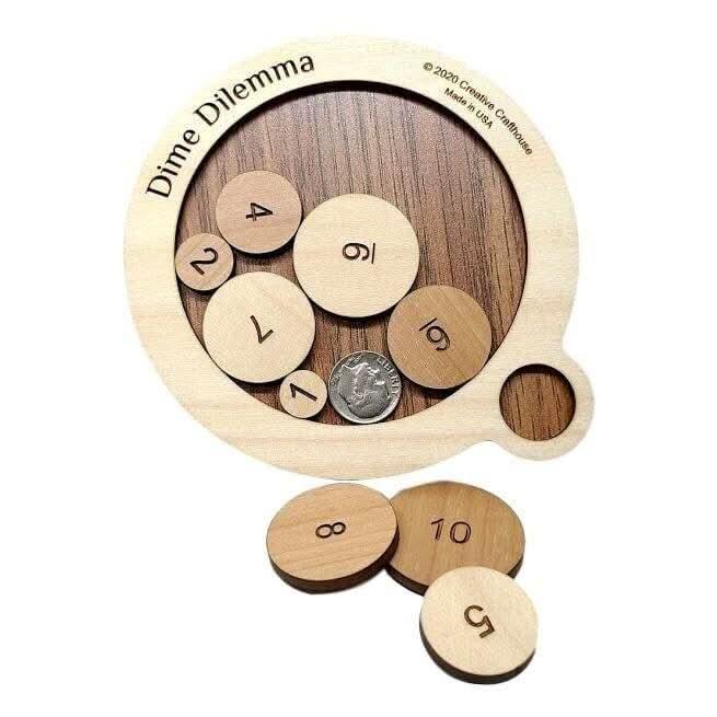 Dime Dilemma Wood Puzzle – The 10 Cent Challenge Brain Teaser | Stocking Stuffer | White Elephant Gift for Work Parties - Creative Crafthouse