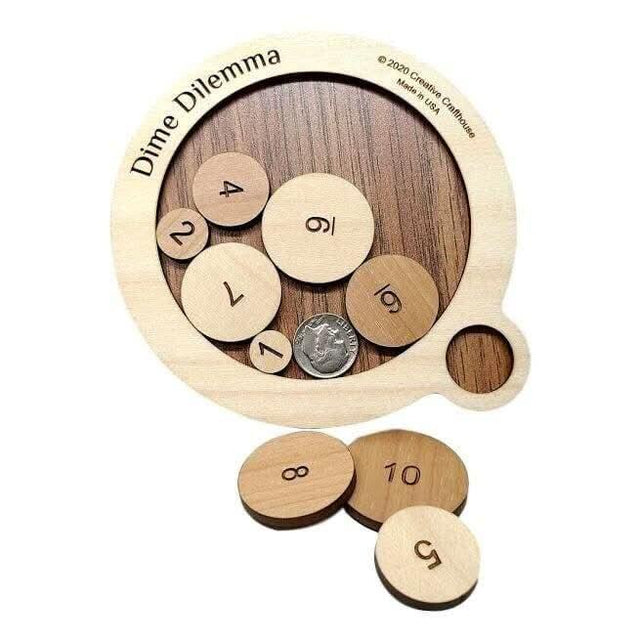 Dime Dilemma Wood Puzzle – The 10 Cent Challenge Brain Teaser | Stocking Stuffer | White Elephant Gift for Work Parties - Creative Crafthouse