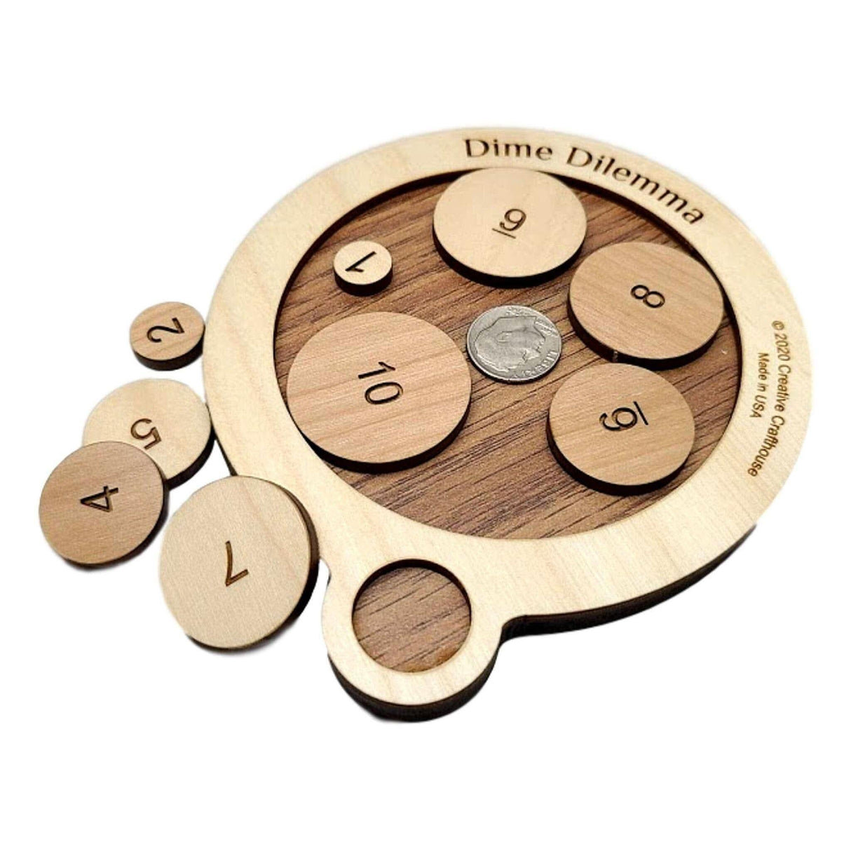 Dime Dilemma Wood Puzzle – The 10 Cent Challenge Brain Teaser | Stocking Stuffer | White Elephant Gift for Work Parties - Creative Crafthouse