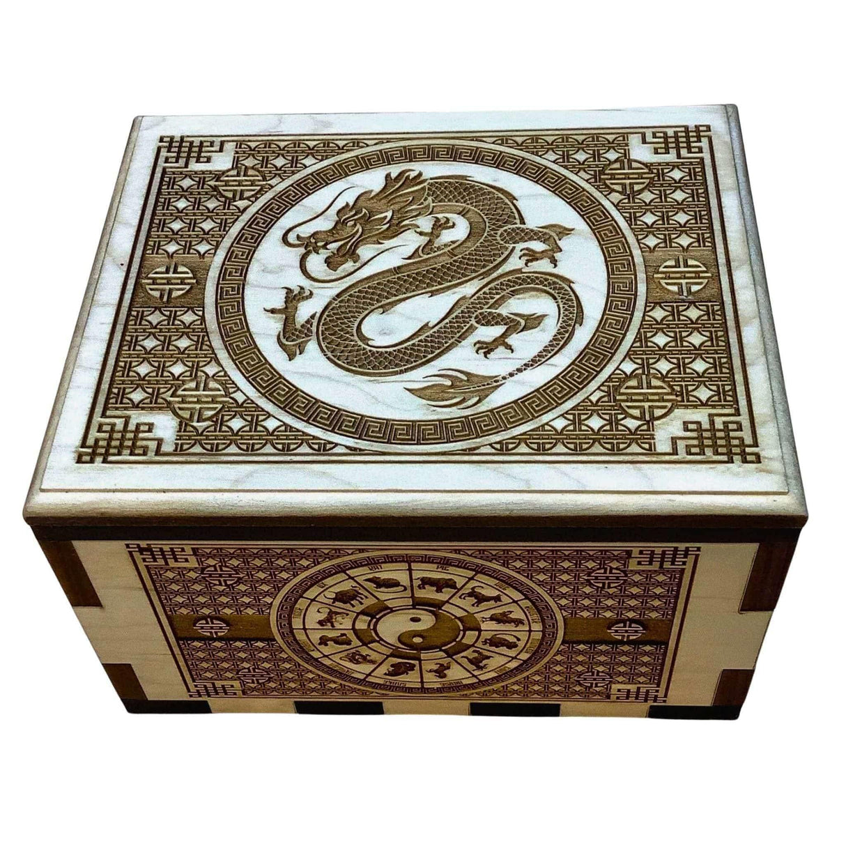 Luxury Maple Wood Puzzle Box - Dragon Themed Lock Box - Creative Crafthouse