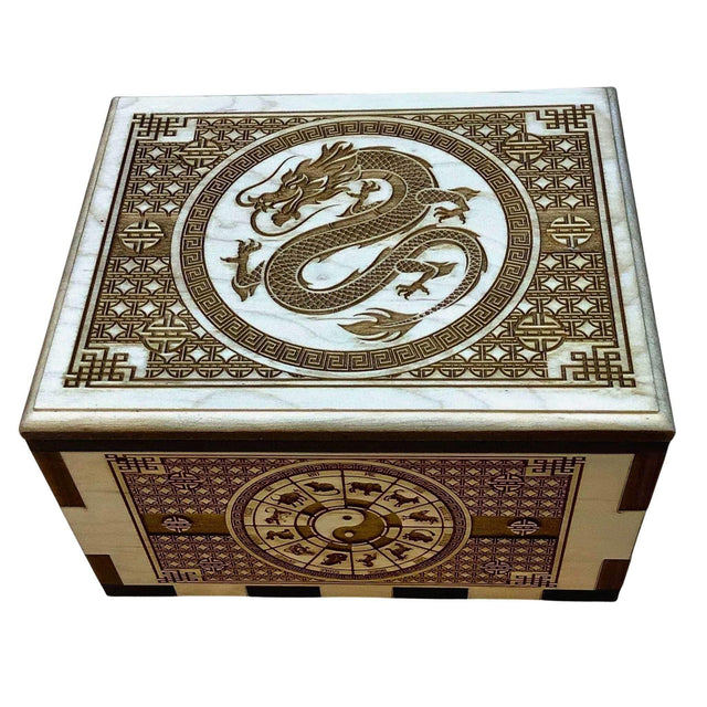 Luxury Maple Wood Puzzle Box - Dragon Themed Lock Box - Creative Crafthouse