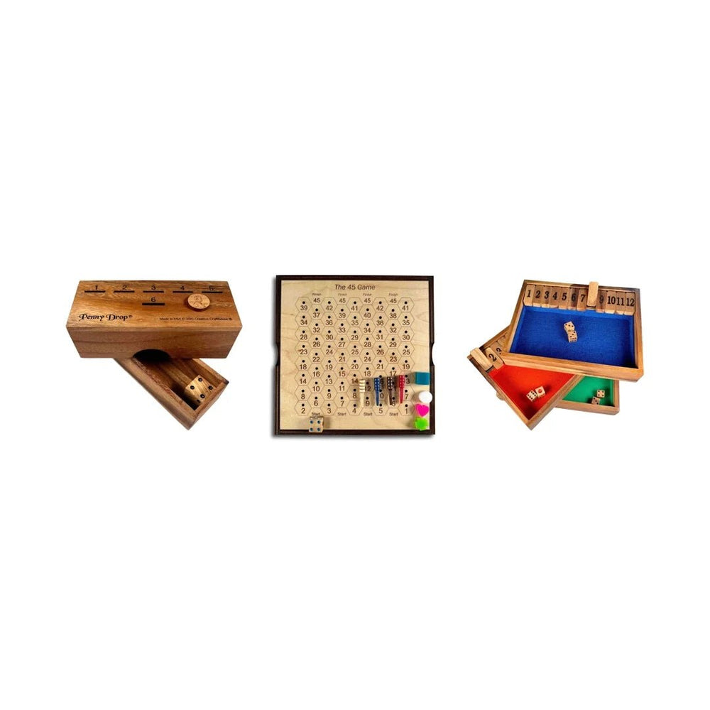 Family Fun Game Pack: Penny Drop, 45 Game, Shut The Box - Creative Crafthouse