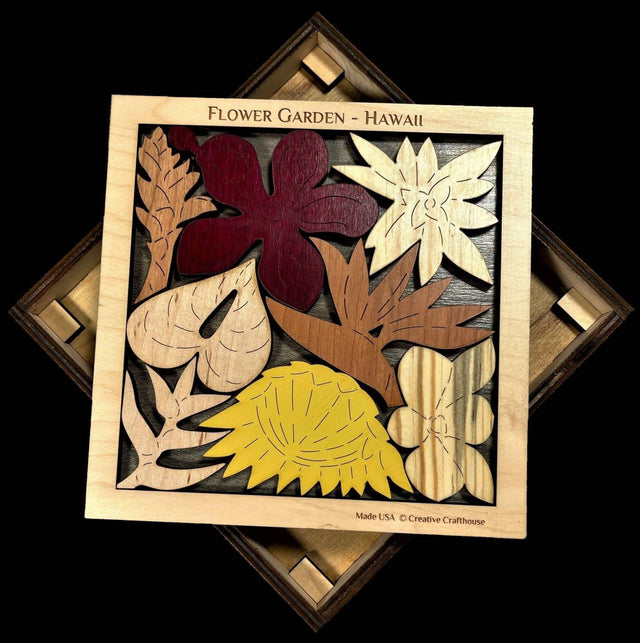 Flower Garden Hawaii - A Puzzle of Native Hawaiian Flowers Wood Version | Personalizable Christmas Gift | Unique One of a Kind Gift Idea - Creative Crafthouse