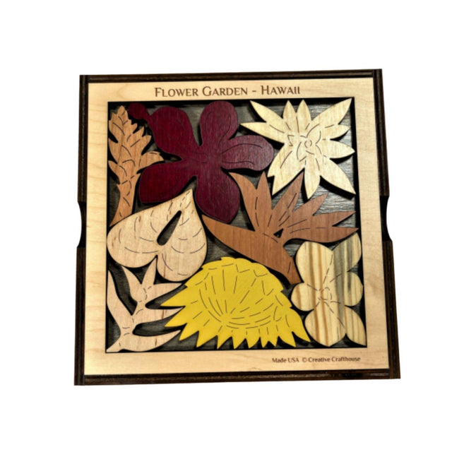 Flower Garden Hawaii - A Puzzle of Native Hawaiian Flowers Wood Version | Personalizable Christmas Gift | Unique One of a Kind Gift Idea - Creative Crafthouse