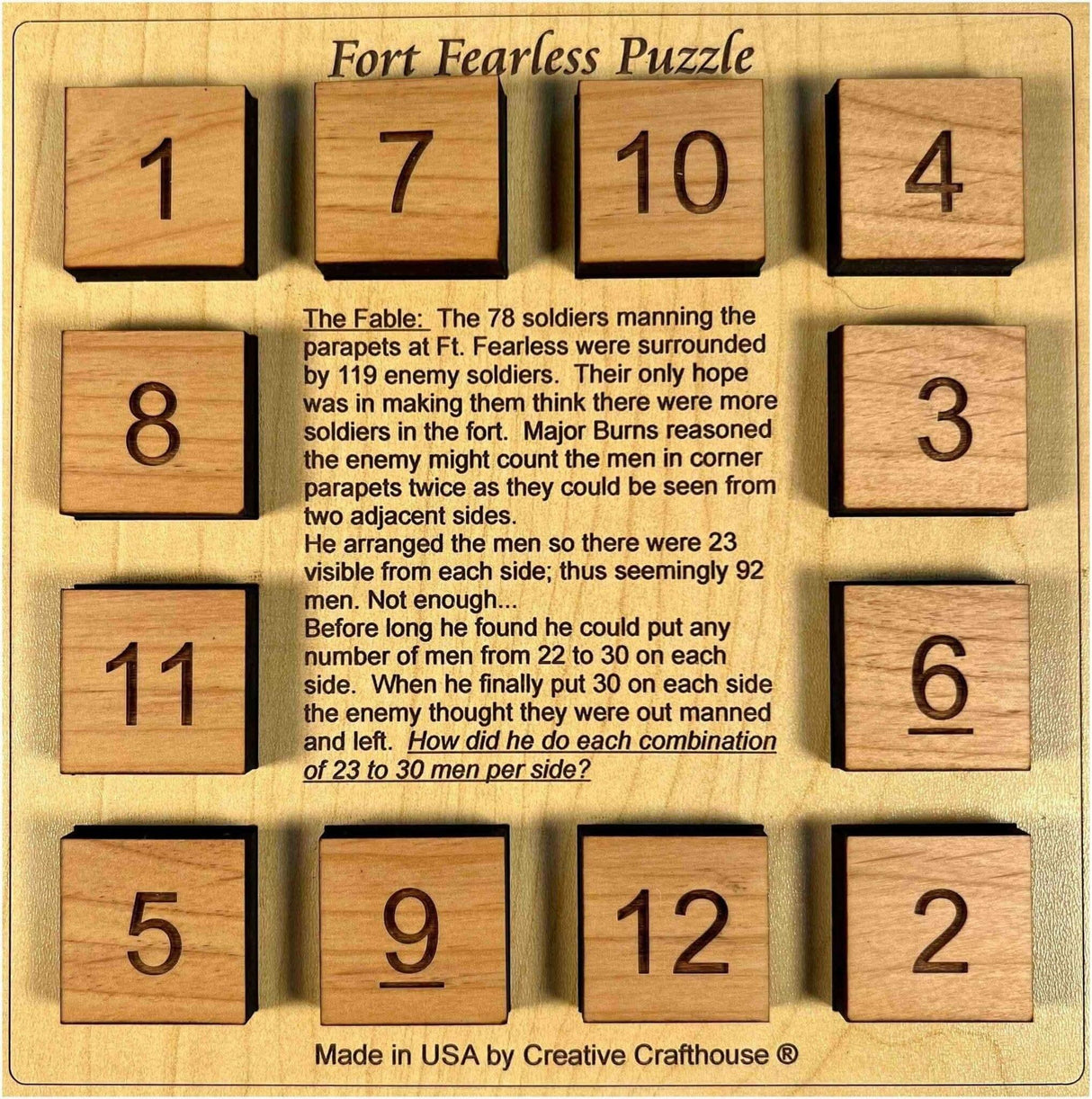 Fort Fearless Wood Brain Teaser – 9 Different Math & Logic Puzzles to Solve - Comes With Cover - Travel Puzzle - Creative Crafthouse