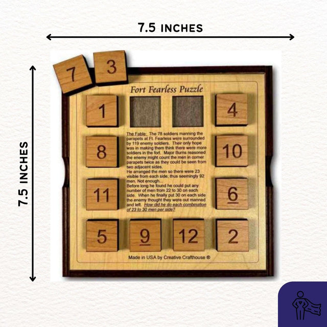 Fort Fearless Wood Brain Teaser – 9 Different Math & Logic Puzzles to Solve - Comes With Cover - Travel Puzzle - Creative Crafthouse