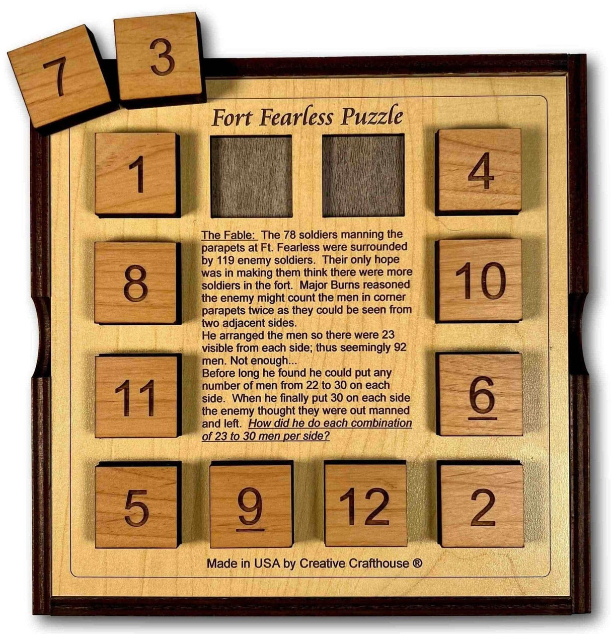 Fort Fearless Wood Brain Teaser – 9 Different Math & Logic Puzzles to Solve - Comes With Cover - Travel Puzzle - Creative Crafthouse