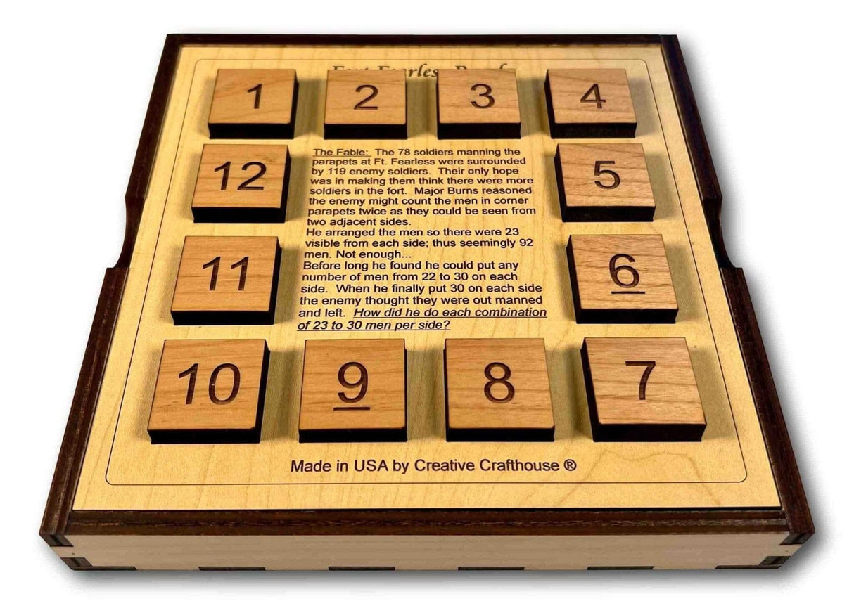 Fort Fearless Wood Brain Teaser – 9 Different Math & Logic Puzzles to Solve - Comes With Cover - Travel Puzzle - Creative Crafthouse