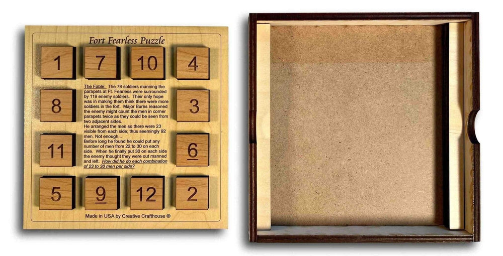 Fort Fearless Wood Brain Teaser – 9 Different Math & Logic Puzzles to Solve - Comes With Cover - Travel Puzzle - Creative Crafthouse