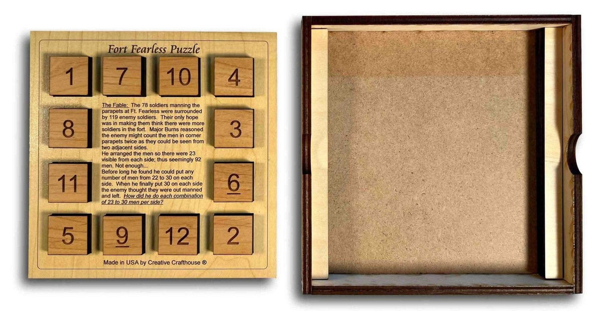 Fort Fearless Wood Brain Teaser – 9 Different Math & Logic Puzzles to Solve - Comes With Cover - Travel Puzzle - Creative Crafthouse