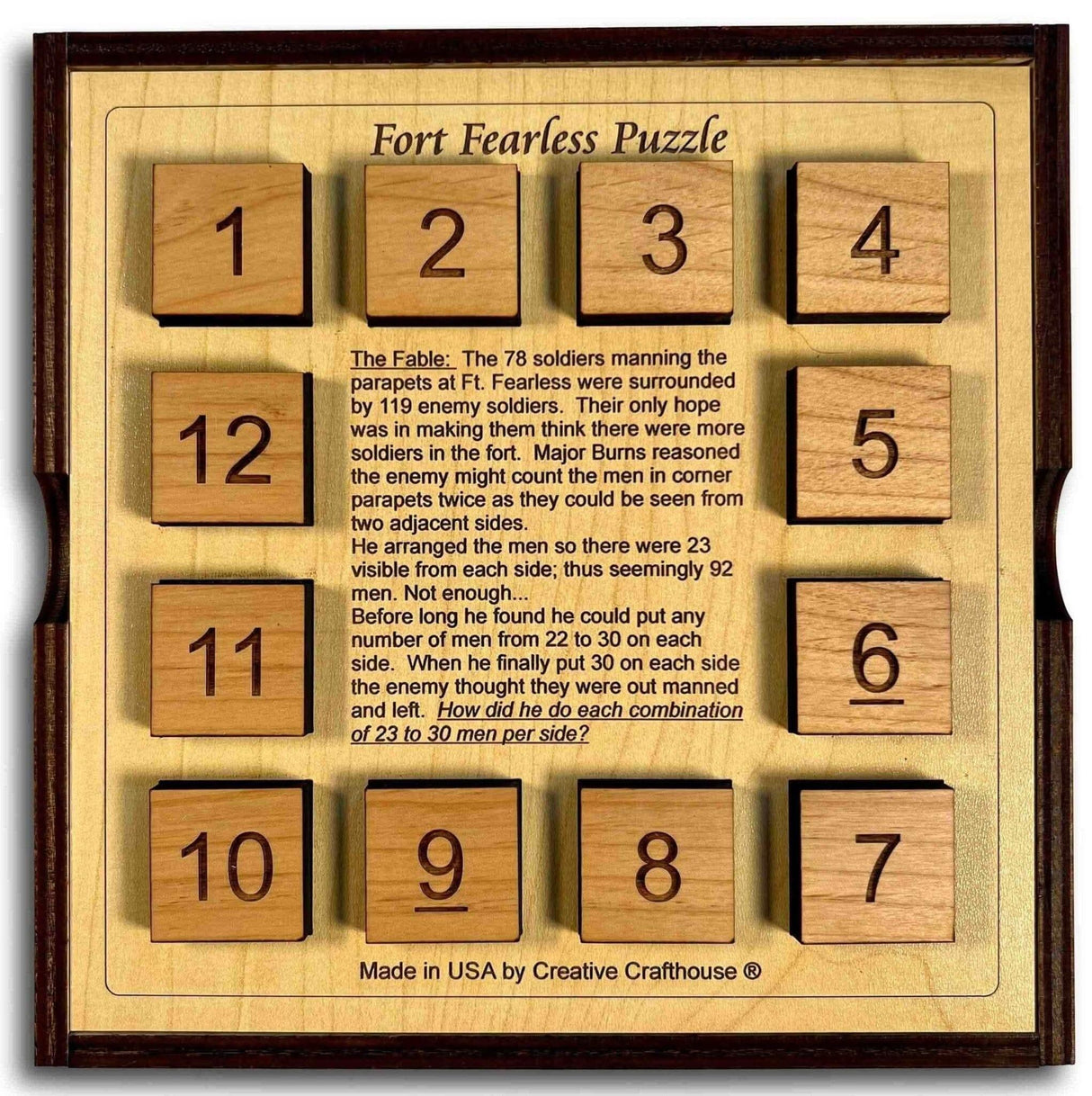 Fort Fearless Wood Brain Teaser – 9 Different Math & Logic Puzzles to Solve - Comes With Cover - Travel Puzzle - Creative Crafthouse