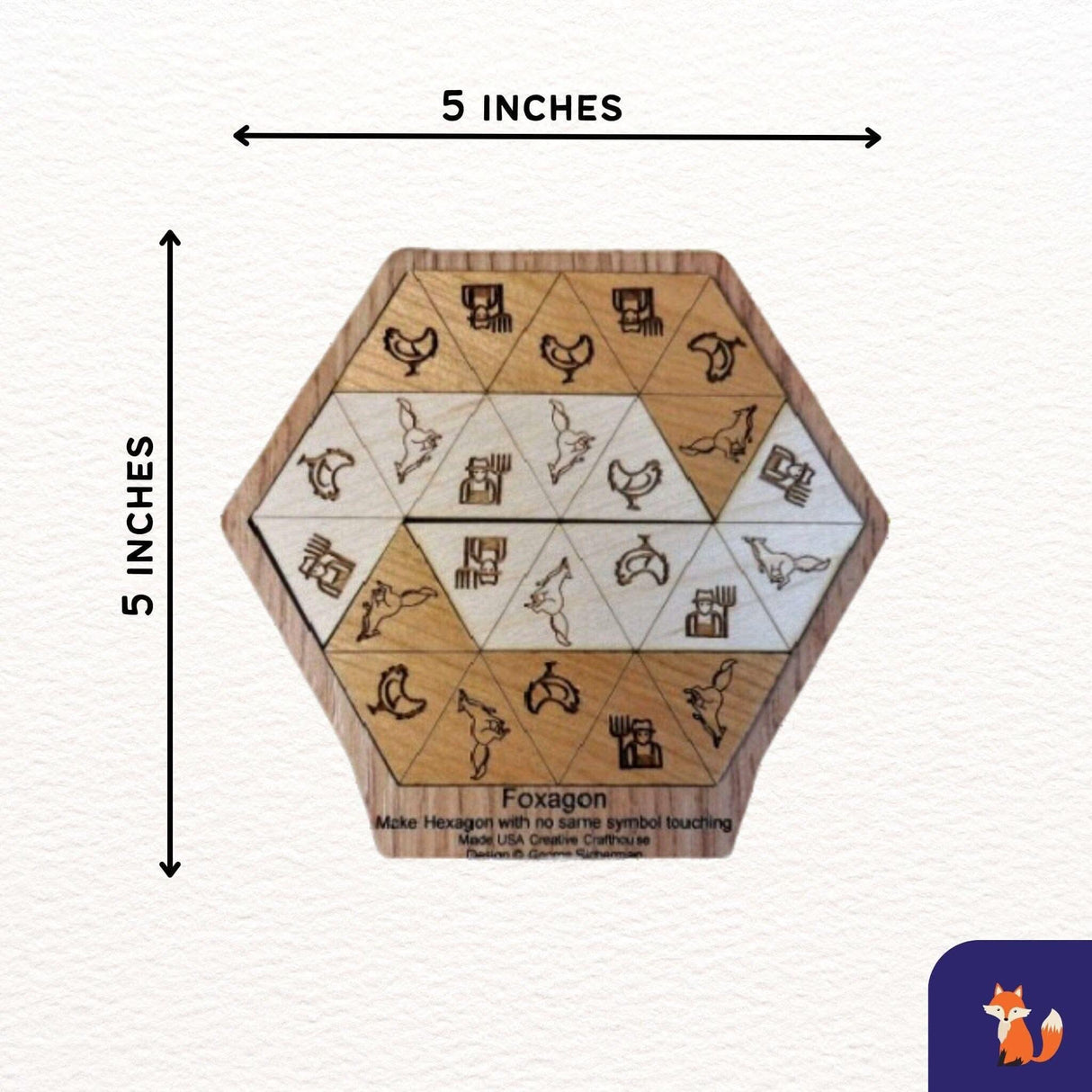 Foxagon Puzzle – Clever 4 - Piece Wooden Brain Teaser - Creative Crafthouse