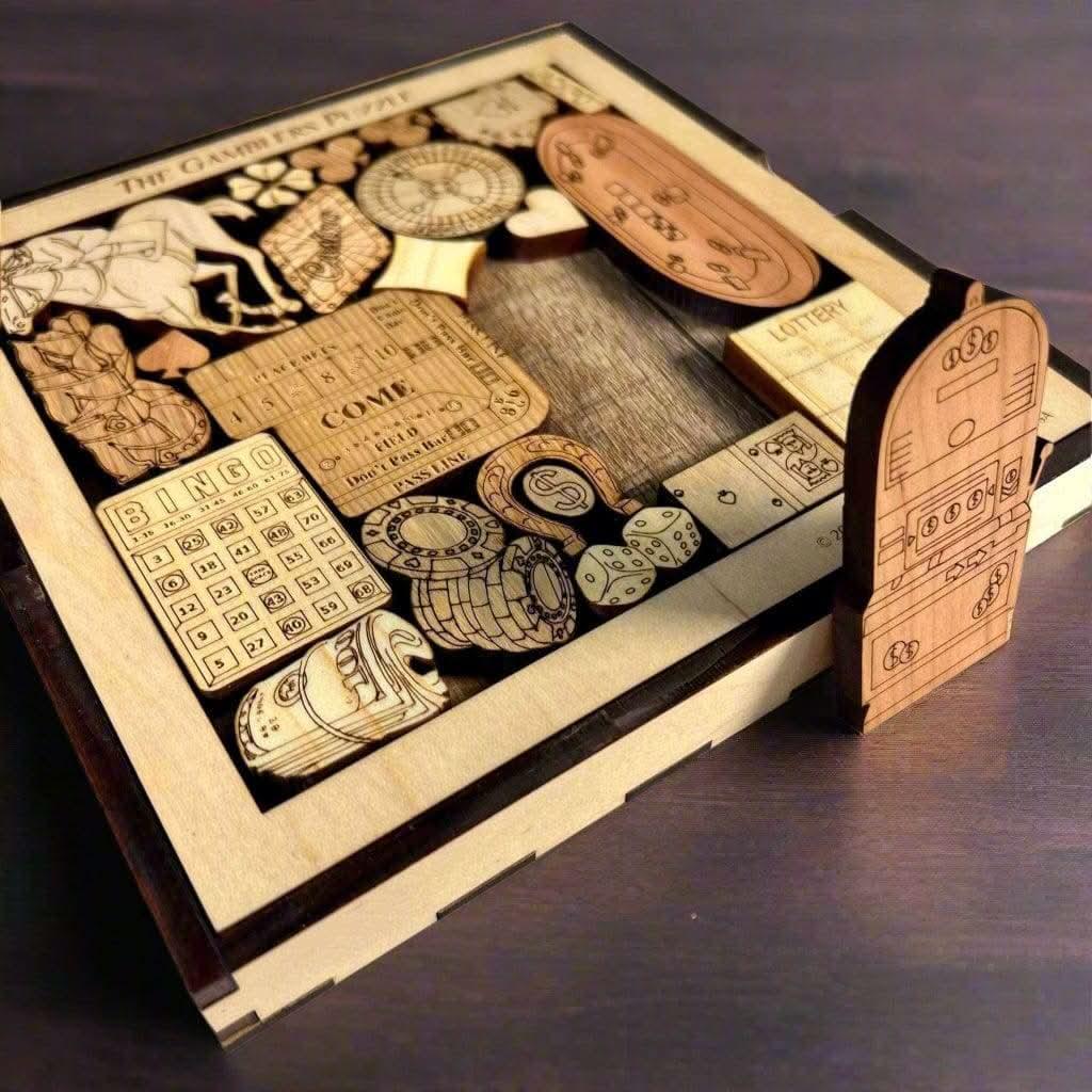 Gamblers Puzzle - Puzzle for Adults - Challenging Wooden Brain Teaser - Creative Crafthouse