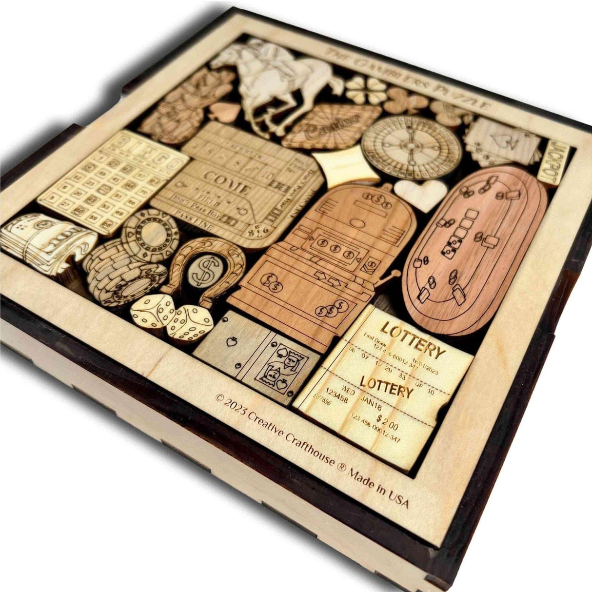 Gamblers Puzzle - Puzzle for Adults - Challenging Wooden Brain Teaser - Creative Crafthouse