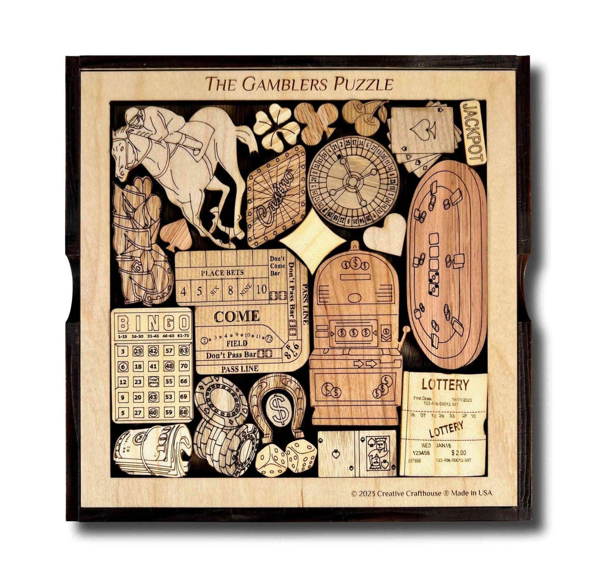 Gamblers Puzzle - Puzzle for Adults - Challenging Wooden Brain Teaser - Creative Crafthouse