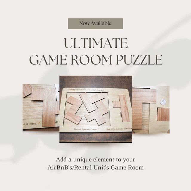 18" x 12" Giant Sized Wood Puzzle for Game Rooms | 4 Piece Wooden Brain Teaser | Perfect Man Cave Decor & Accessory | Jumbo Martin's Menace - Creative Crafthouse