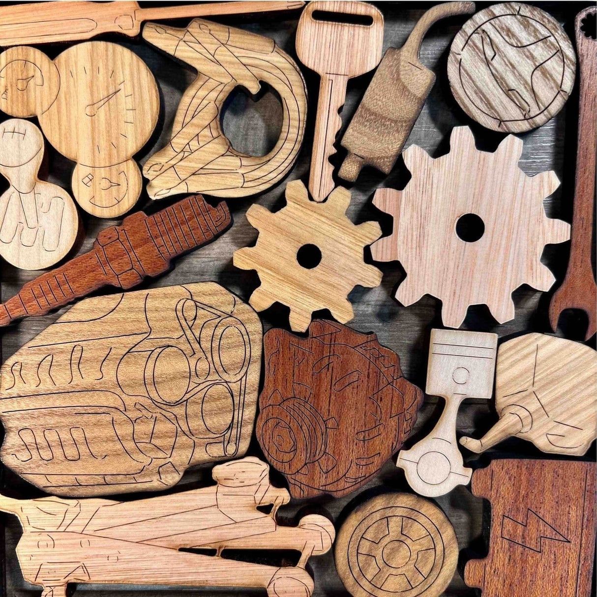 Gift for Auto Mechanic’s Challenge Wooden Puzzle - Unique 18 Piece Brain Teaser - Personalize with Laser Engraved Name - Gift idea for Him - Creative Crafthouse