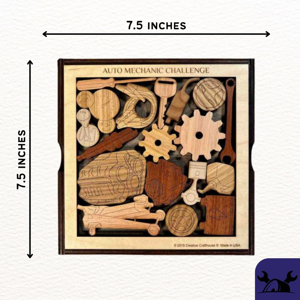 Gift for Auto Mechanic’s Challenge Wooden Puzzle - Unique 18 Piece Brain Teaser - Personalize with Laser Engraved Name - Gift idea for Him - Creative Crafthouse