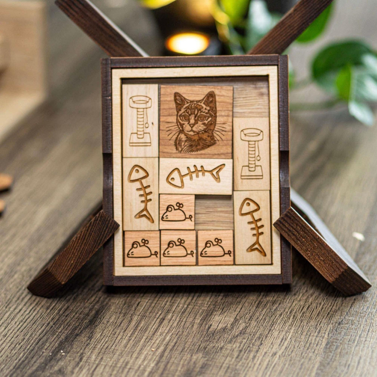Gift for Cat Lovers – The Great Cat Escape Puzzle, Handmade Wooden Brain Teaser for Desk or Coffee Table - Creative Crafthouse
