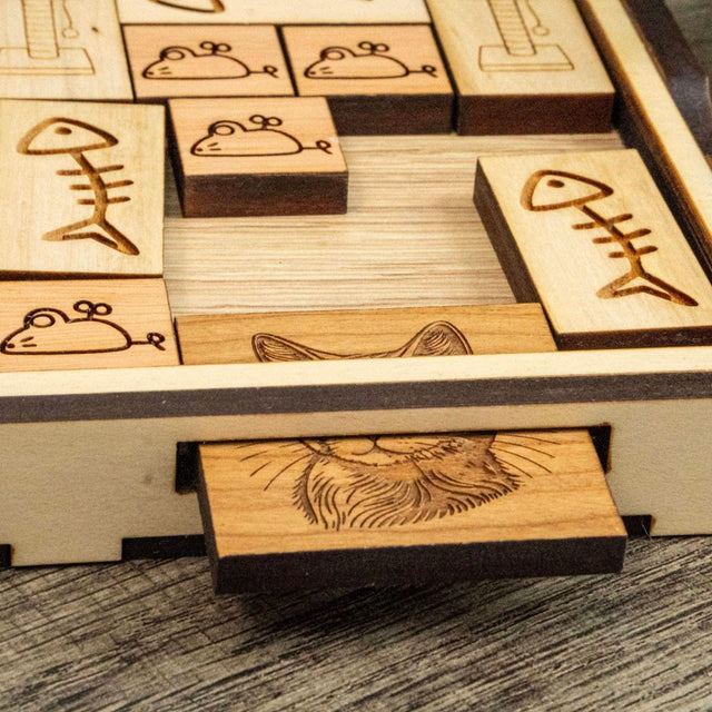 Gift for Cat Lovers – The Great Cat Escape Puzzle, Handmade Wooden Brain Teaser for Desk or Coffee Table - Creative Crafthouse