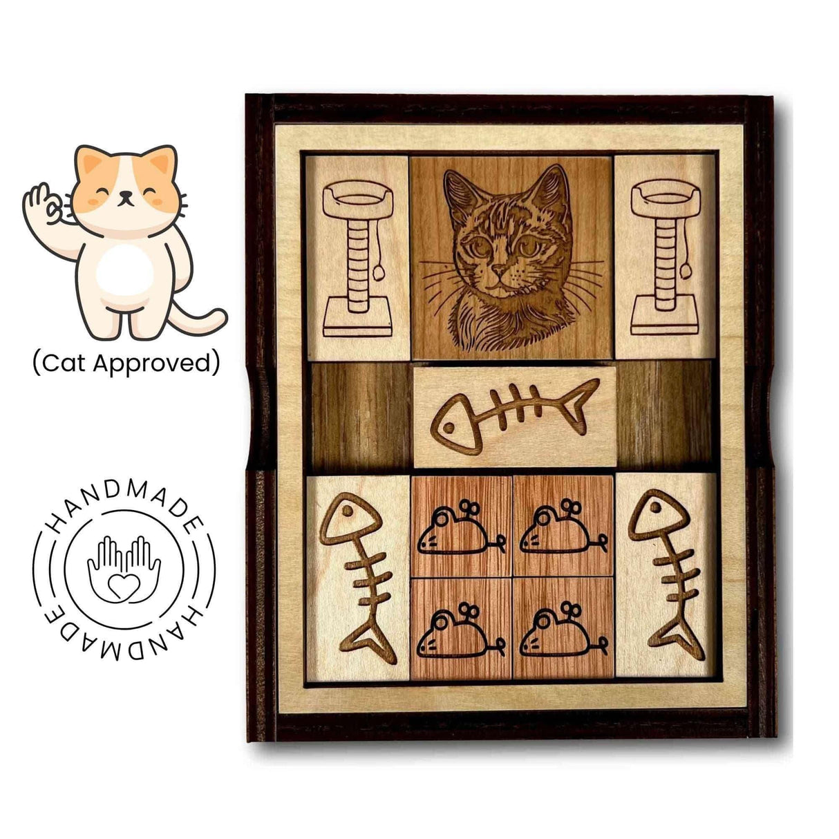 Gift for Cat Lovers – The Great Cat Escape Puzzle, Handmade Wooden Brain Teaser for Desk or Coffee Table - Creative Crafthouse