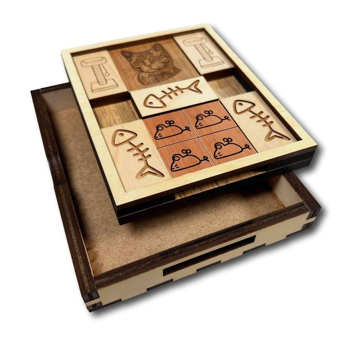 Gift for Cat Lovers – The Great Cat Escape Puzzle, Handmade Wooden Brain Teaser for Desk or Coffee Table - Creative Crafthouse