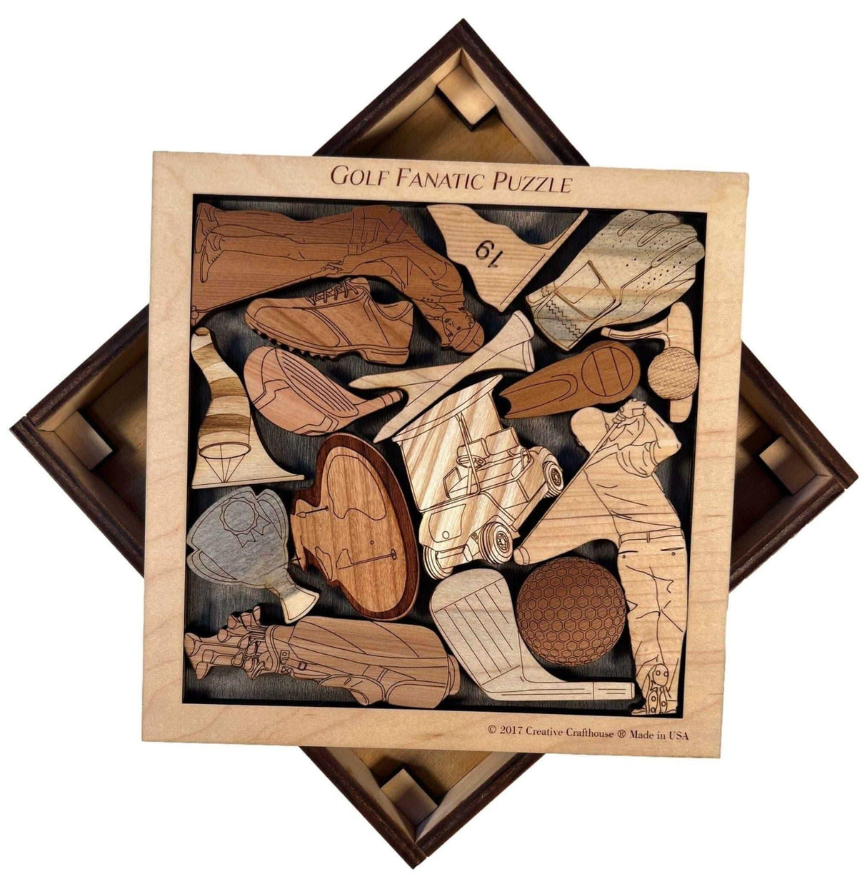 Golf Fanatic Puzzle - Personalizable Gift for Your Favorite Golf Lover - 16 Piece Wood Brain Teaser - Creative Crafthouse