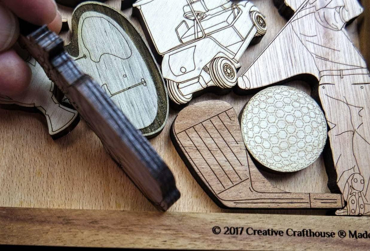 Golf Fanatic Puzzle - Personalizable Gift for Your Favorite Golf Lover - 16 Piece Wood Brain Teaser - Creative Crafthouse