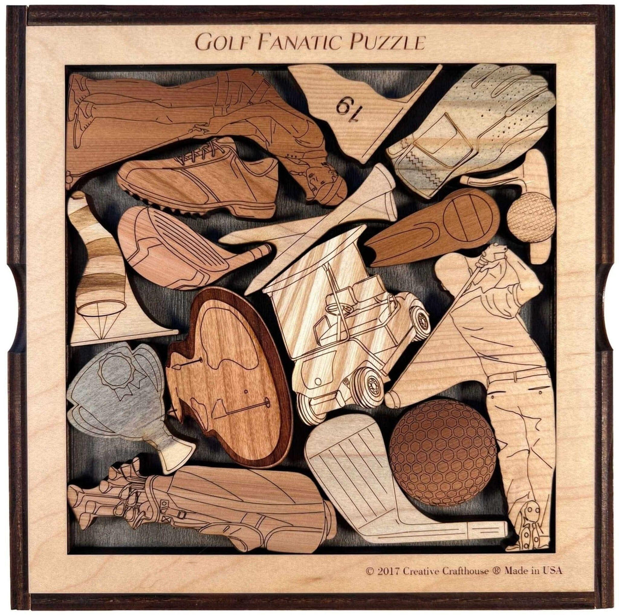 Golf Fanatic Puzzle - Personalizable Gift for Your Favorite Golf Lover - 16 Piece Wood Brain Teaser - Creative Crafthouse