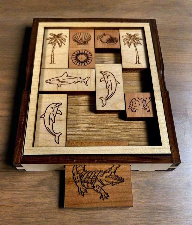 Great Florida Escape Puzzle - Help the Gator Escape! - Wooden Sliding Brain Teaser Puzzle - Creative Crafthouse