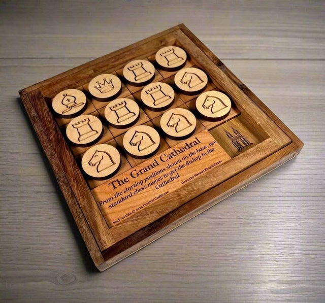 Guide the Bishop to the Cathedral - Handcrafted Wood Chess Puzzle - Fun for Chess and Non - Chess Players - Creative Crafthouse