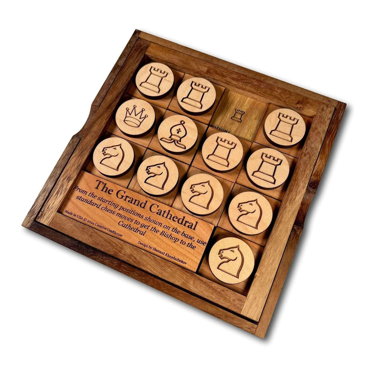 Guide the Bishop to the Cathedral - Handcrafted Wood Chess Puzzle - Fun for Chess and Non - Chess Players - Creative Crafthouse