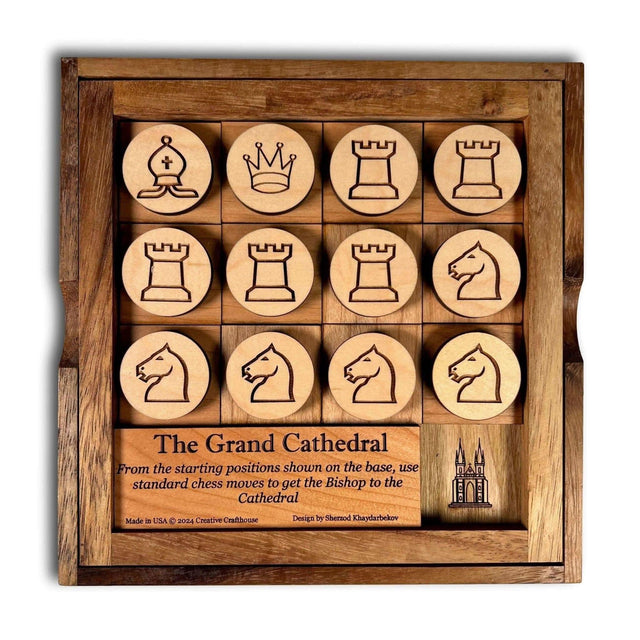 Guide the Bishop to the Cathedral - Handcrafted Wood Chess Puzzle - Fun for Chess and Non - Chess Players - Creative Crafthouse