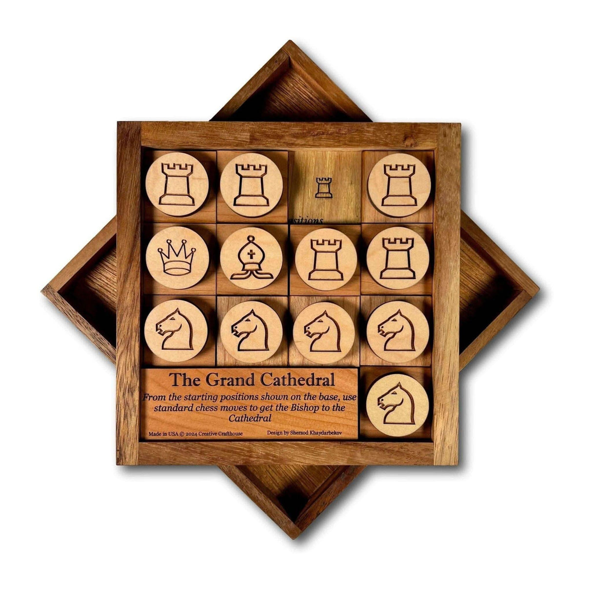 Guide the Bishop to the Cathedral - Handcrafted Wood Chess Puzzle - Fun for Chess and Non - Chess Players - Creative Crafthouse