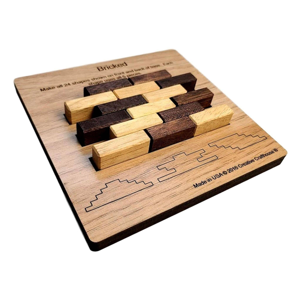 Handcrafted Wooden Bricked Puzzle – 5 - Piece Brain Teaser - Creative Crafthouse