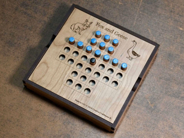 Handmade Fox and Geese Game Set with Travel Cover | Personalized Wooden Board Game | Made in Hudson, Florida by Creative Crafthouse - Creative Crafthouse
