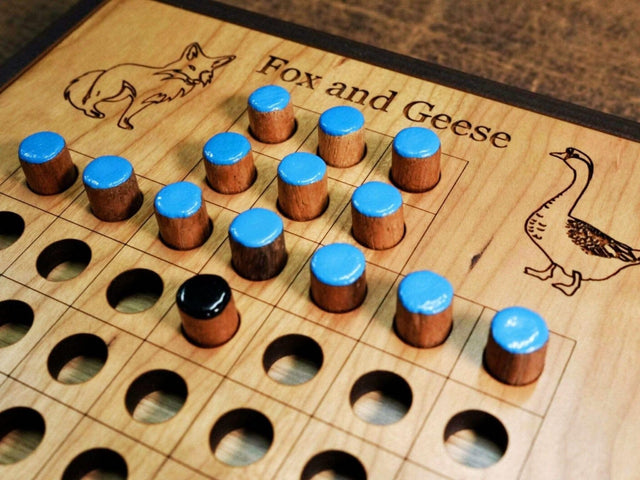 Handmade Fox and Geese Game Set with Travel Cover | Personalized Wooden Board Game | Made in Hudson, Florida by Creative Crafthouse - Creative Crafthouse