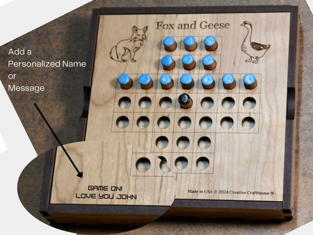 Handmade Fox and Geese Game Set with Travel Cover | Personalized Wooden Board Game | Made in Hudson, Florida by Creative Crafthouse - Creative Crafthouse