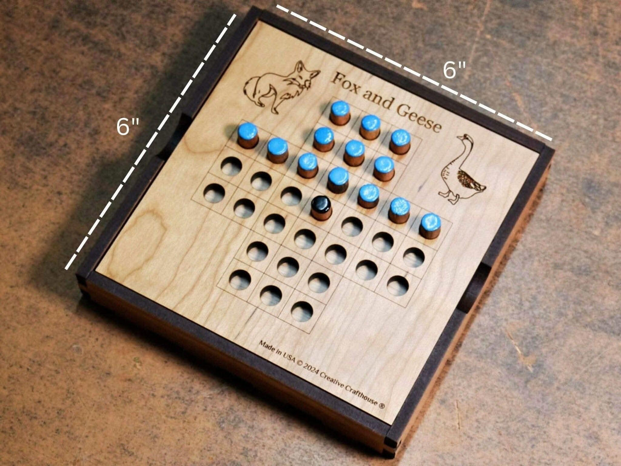 Handmade Fox and Geese Game Set with Travel Cover | Personalized Wooden Board Game | Made in Hudson, Florida by Creative Crafthouse - Creative Crafthouse