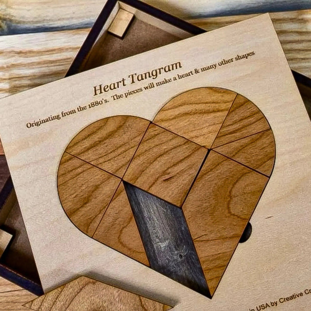 Heart Tangram Puzzle | Personalizable Wood Brain Teaser - Creative Crafthouse