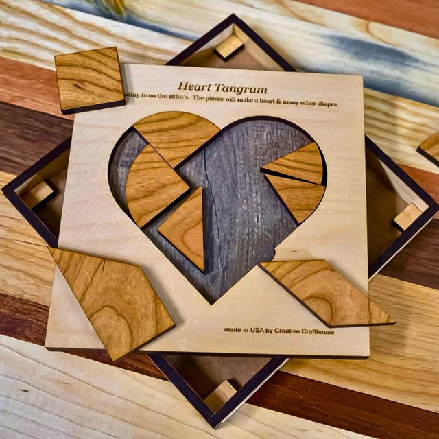 Heart Tangram Puzzle | Personalizable Wood Brain Teaser - Creative Crafthouse
